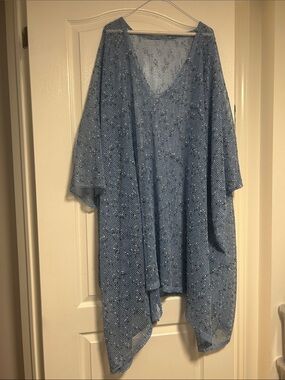 Light Blue Beaded Knit Poncho